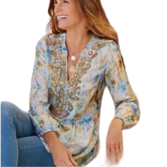 Soft surroundings,‎ watercolor, and embellished tunic top size Small - Picture 1 of 9